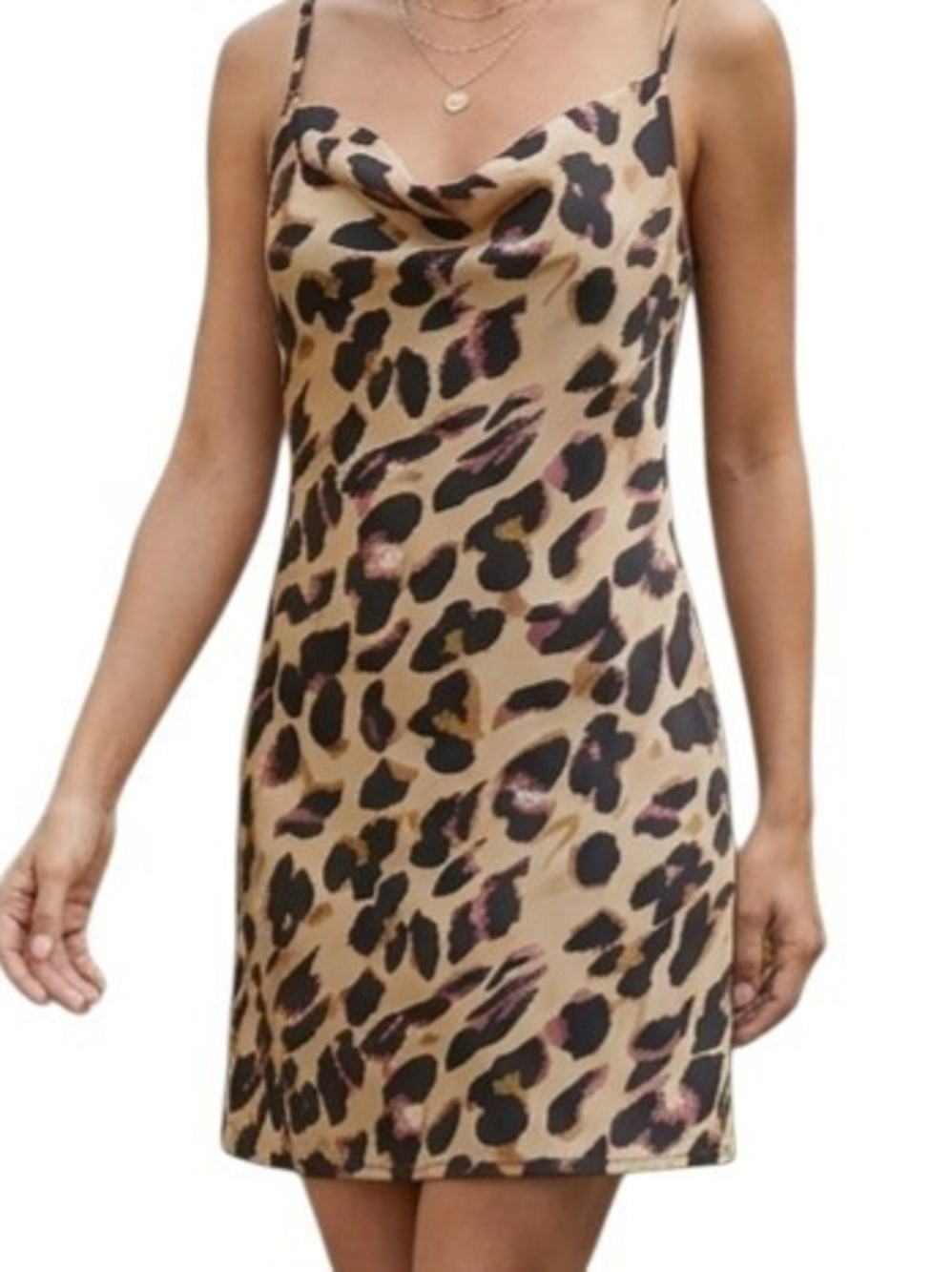 BOOHOO Leopard Print Satin Cowl Neck Mini Slip Dress US 8